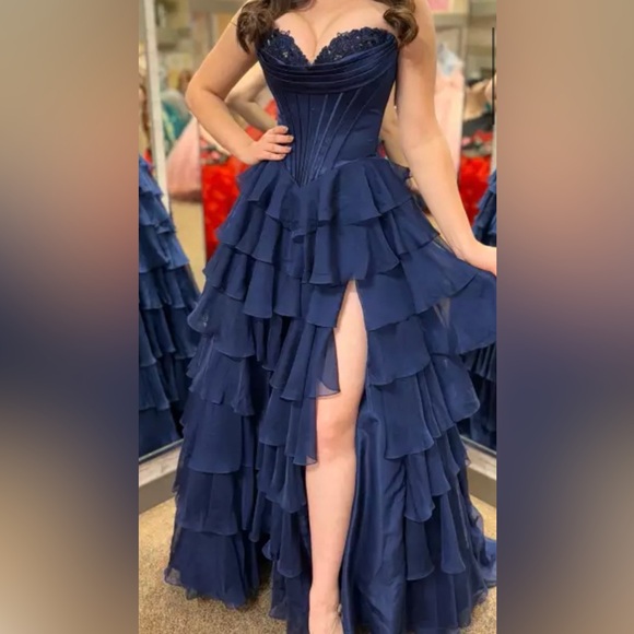 Sherri hill 56911 Elegant Navy Blue Strapless Evening Gown - Picture 2 of 4